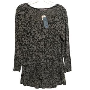 Cut Loose NEW Burnout Tunic/Dress Womens Medium Gray & Black Swirly Print Top